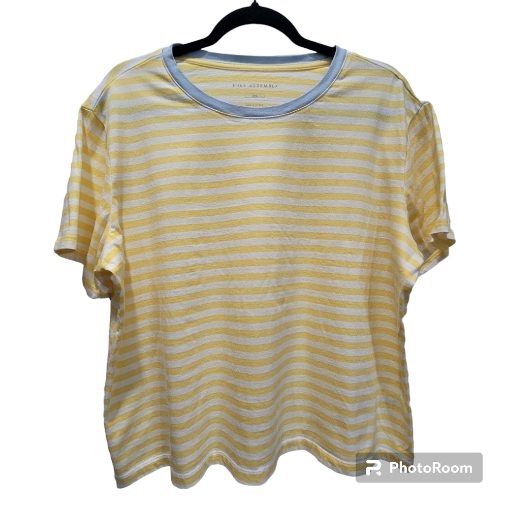 Free Assembly XXL Organic Cotton Yellow White Stripes Short Sleeve T-Shirt - Picture 3 of 8